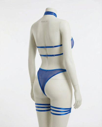 Mesh Bandeau Lingerie Set With Thigh Bands