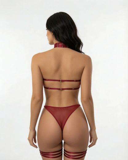 Mesh Bandeau Lingerie Set With Thigh Bands