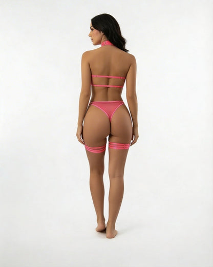 Mesh Bandeau Lingerie Set With Thigh Bands