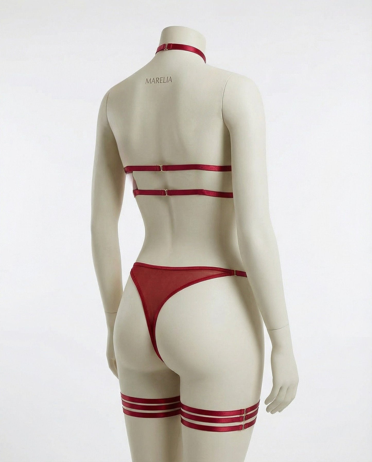 Mesh Bandeau Lingerie Set With Thigh Bands