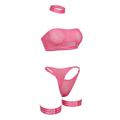 Mesh Bandeau Lingerie Set With Thigh Bands