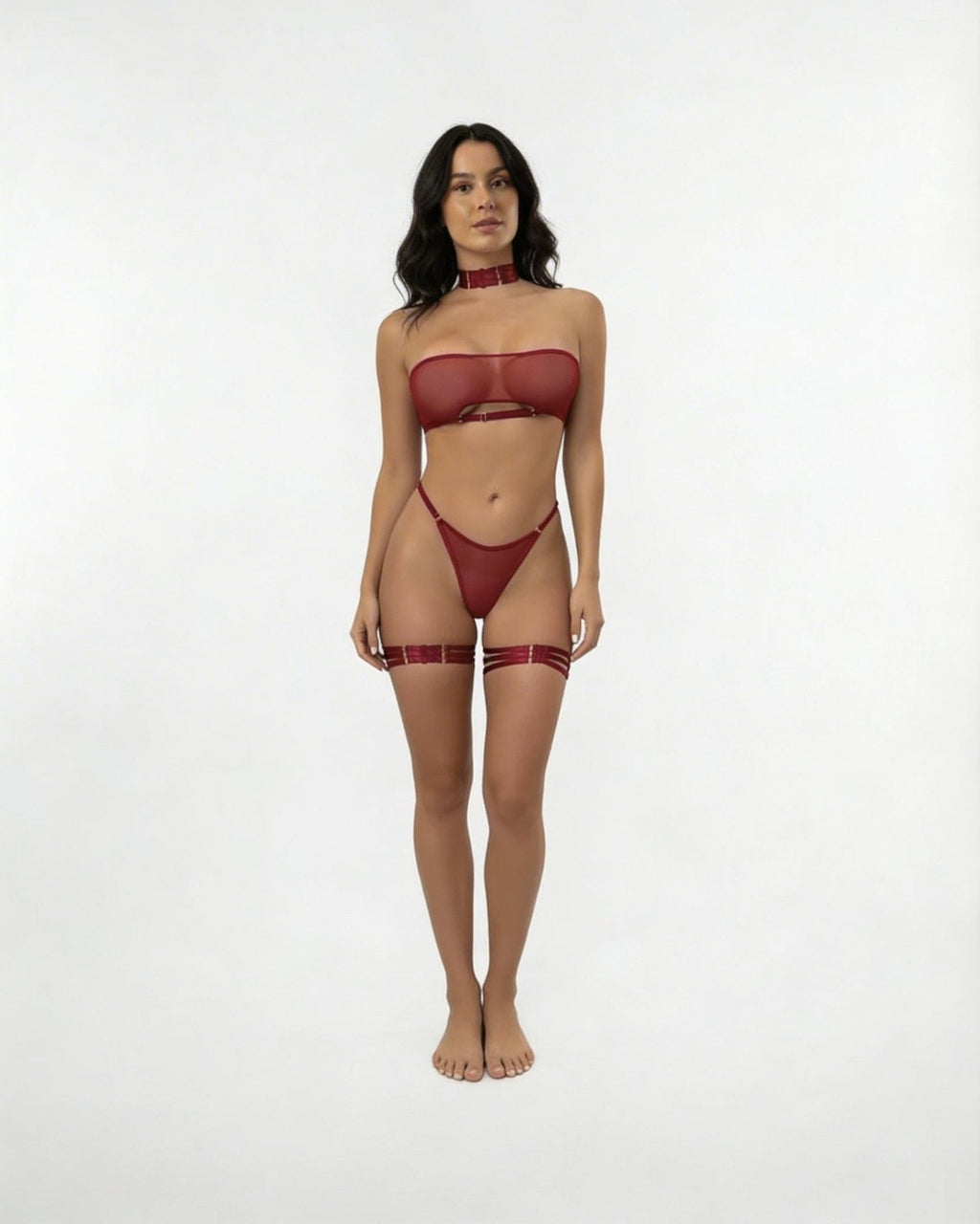 Mesh Bandeau Lingerie Set With Thigh Bands - AR UNIVERSALghntshLingerie Set