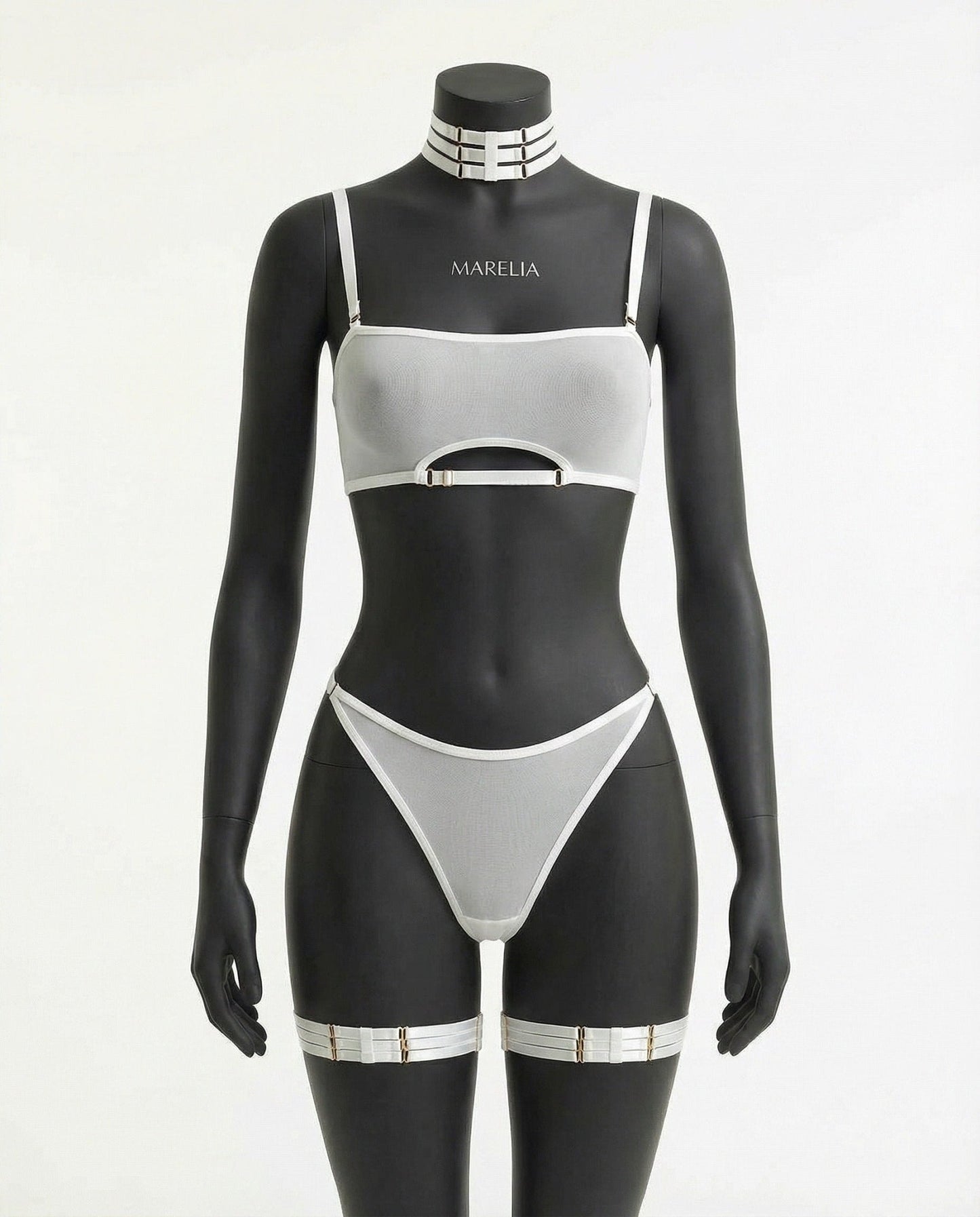 Mesh Bandeau Lingerie Set With Thigh Bands
