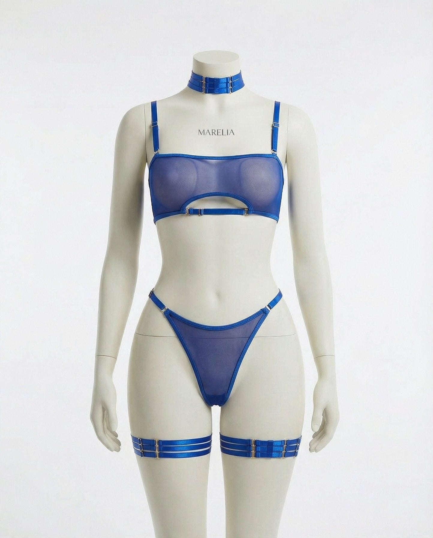 Mesh Bandeau Lingerie Set With Thigh Bands