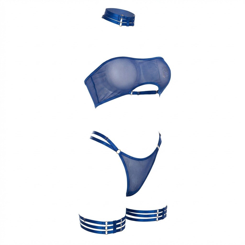 Mesh Bandeau Lingerie Set With Thigh Bands