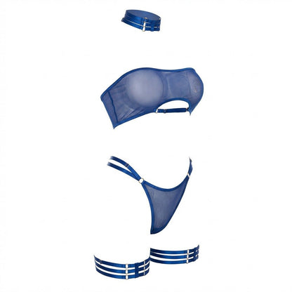 Mesh Bandeau Lingerie Set With Thigh Bands
