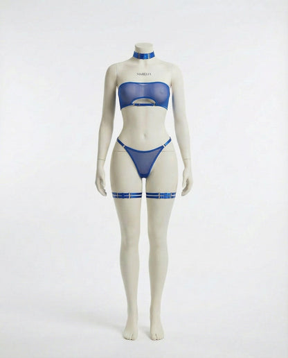 Mesh Bandeau Lingerie Set With Thigh Bands