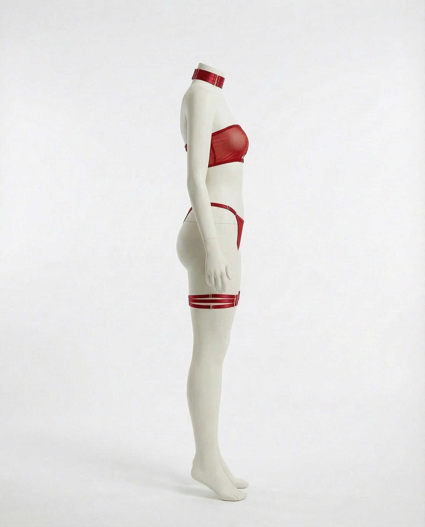 Mesh Bandeau Lingerie Set With Thigh Bands