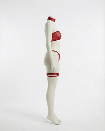 Mesh Bandeau Lingerie Set With Thigh Bands