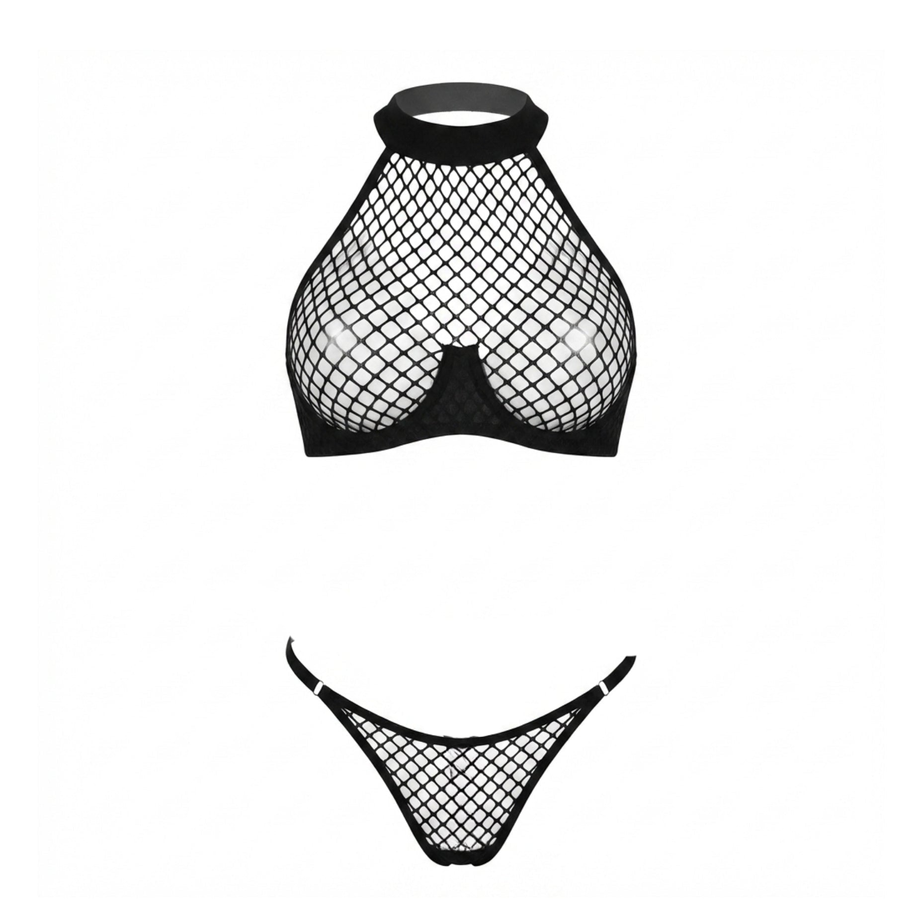Open Cup Halter Fishnet Lingerie Set - AR UNIVERSALghntshLingerie Sets