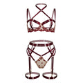 Strappy Harness Lingerie Set with Floral Lace Detail - AR UNIVERSALghntshLingerie Sets