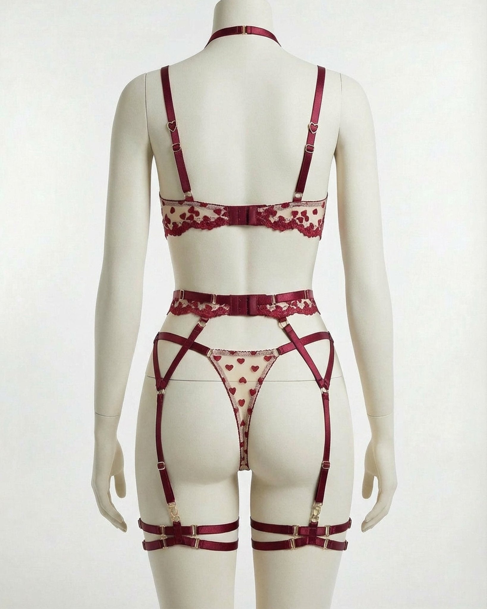 Strappy Harness Lingerie Set with Floral Lace Detail - AR UNIVERSALghntshLingerie Sets
