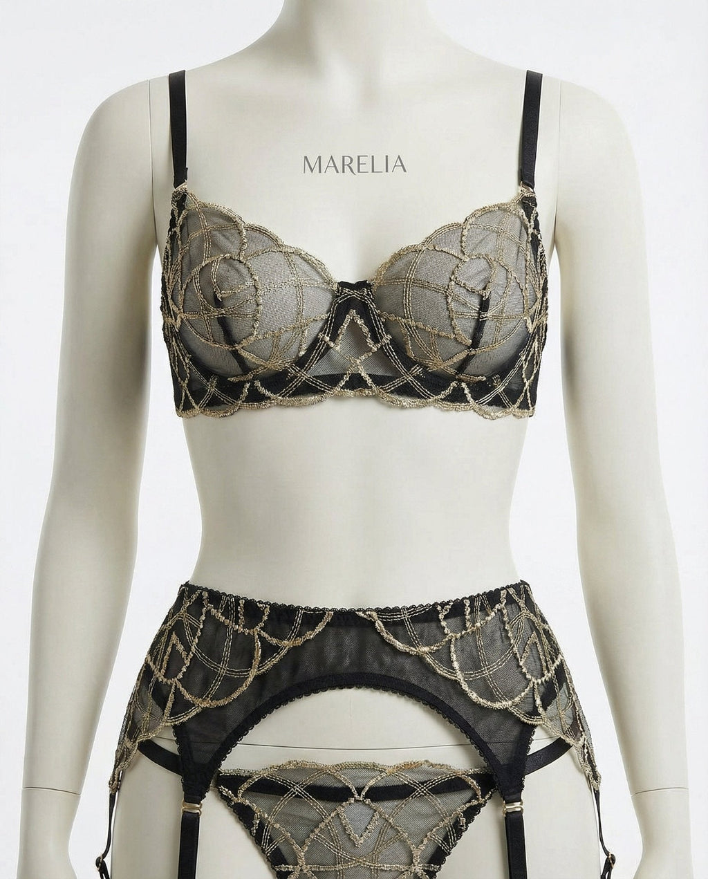 Pearl Lace Lingerie Set - Bra, Suspender Belt & Thong - AR UNIVERSALghntshLingerie Set