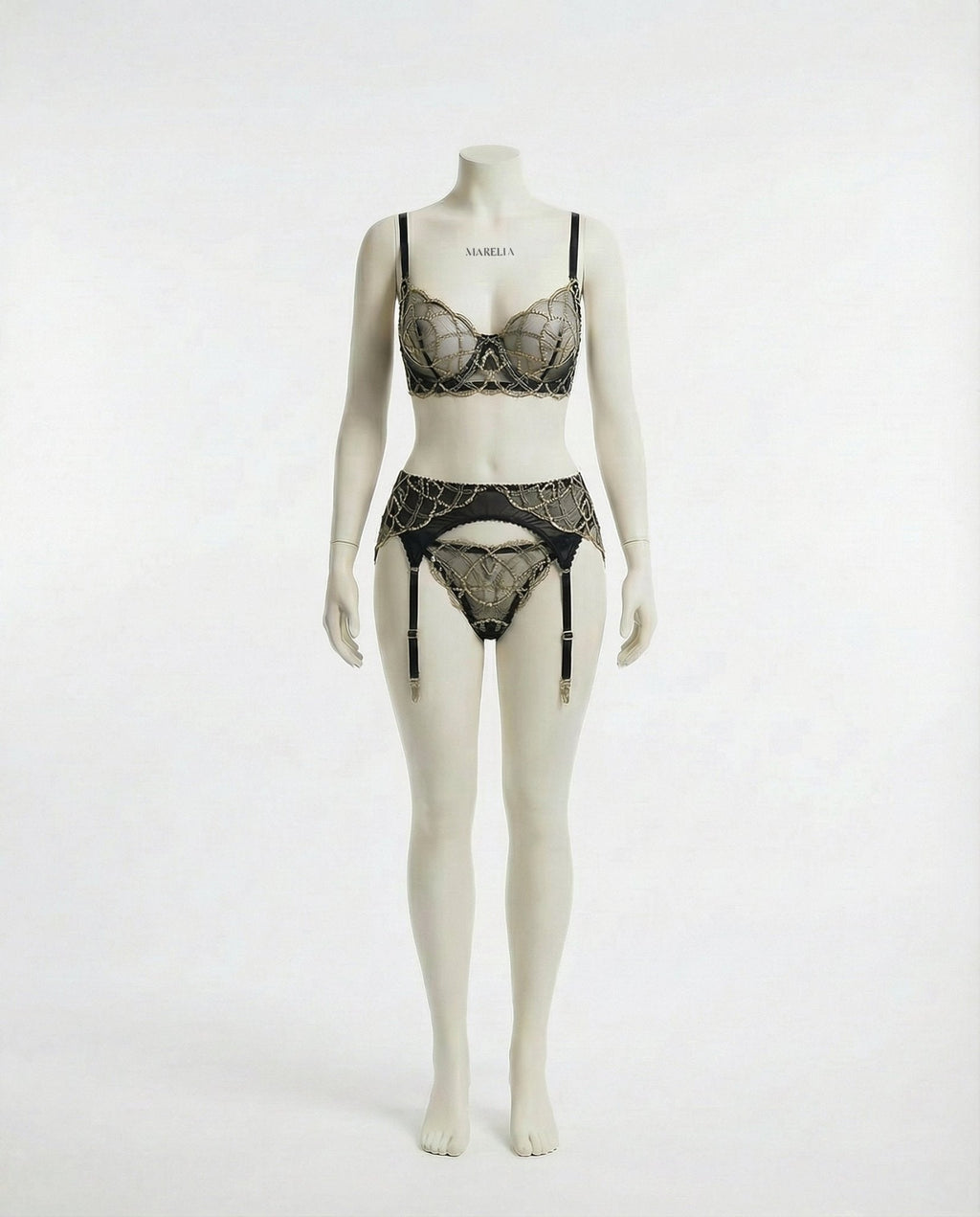 Pearl Lace Lingerie Set - Bra, Suspender Belt & Thong - AR UNIVERSALghntshLingerie Set
