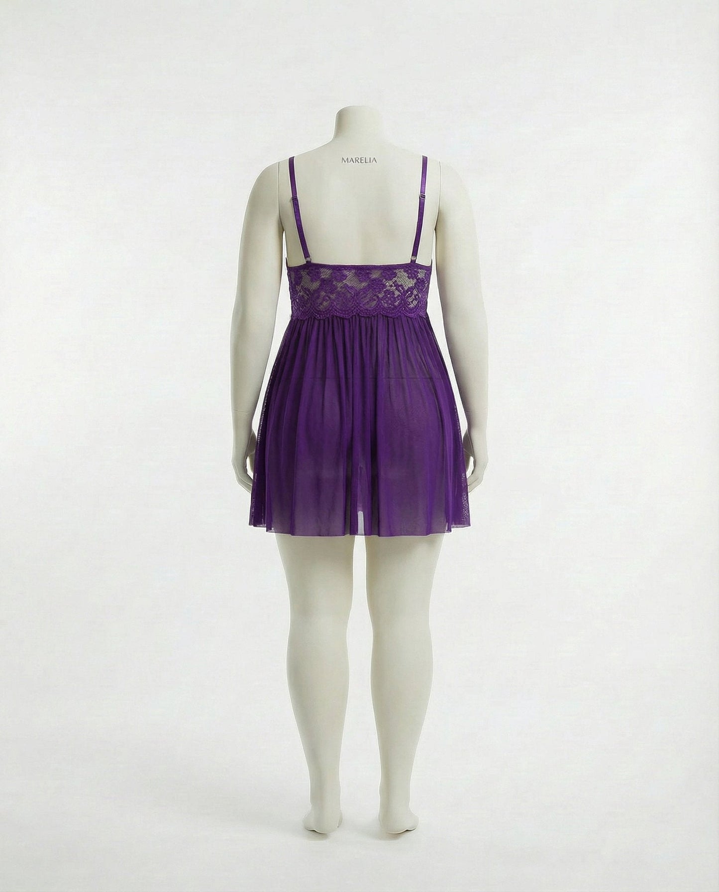 Plus Size Lace Babydoll With Pleated Mesh Skirt And Thong