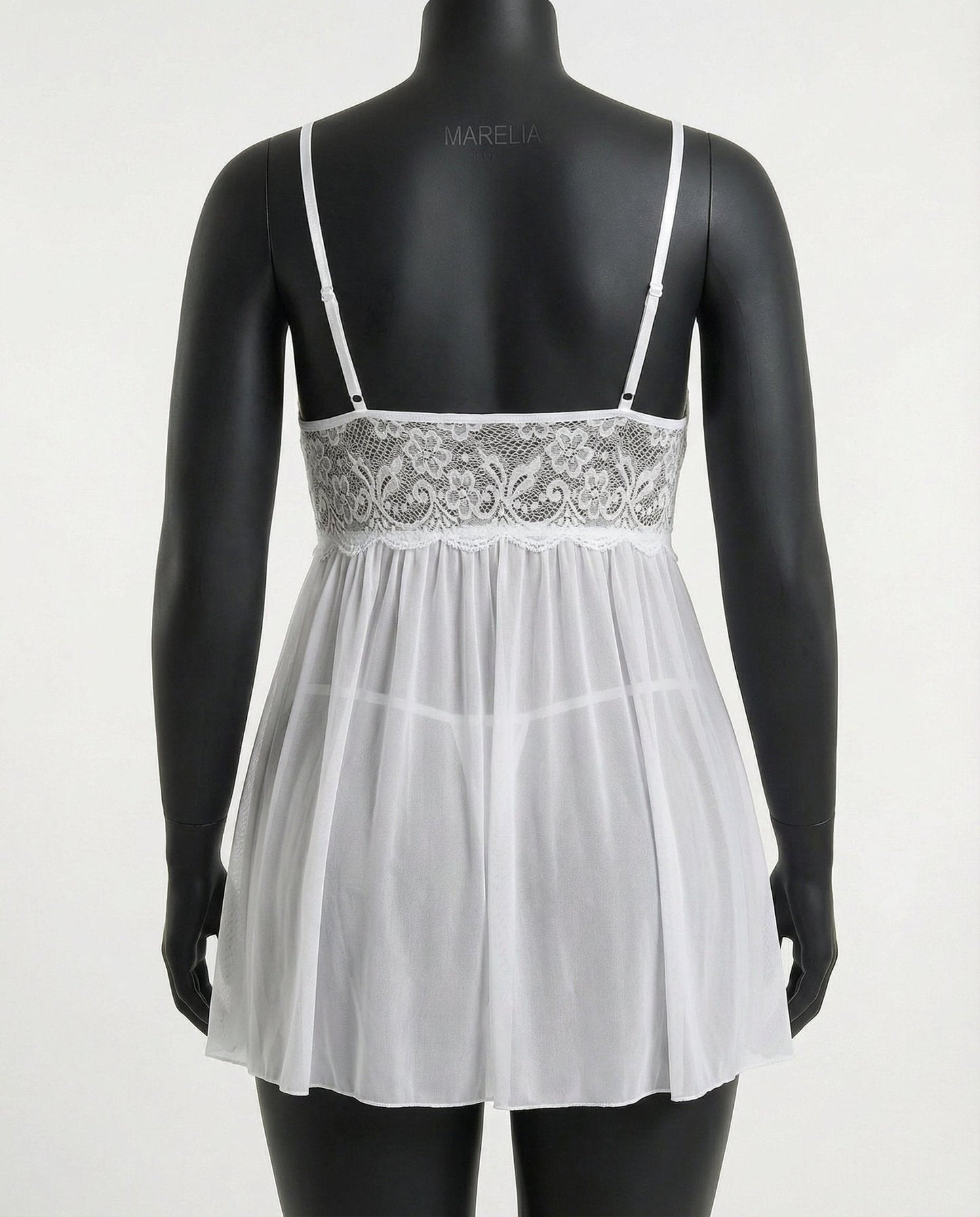 Plus Size Lace Babydoll With Pleated Mesh Skirt And Thong