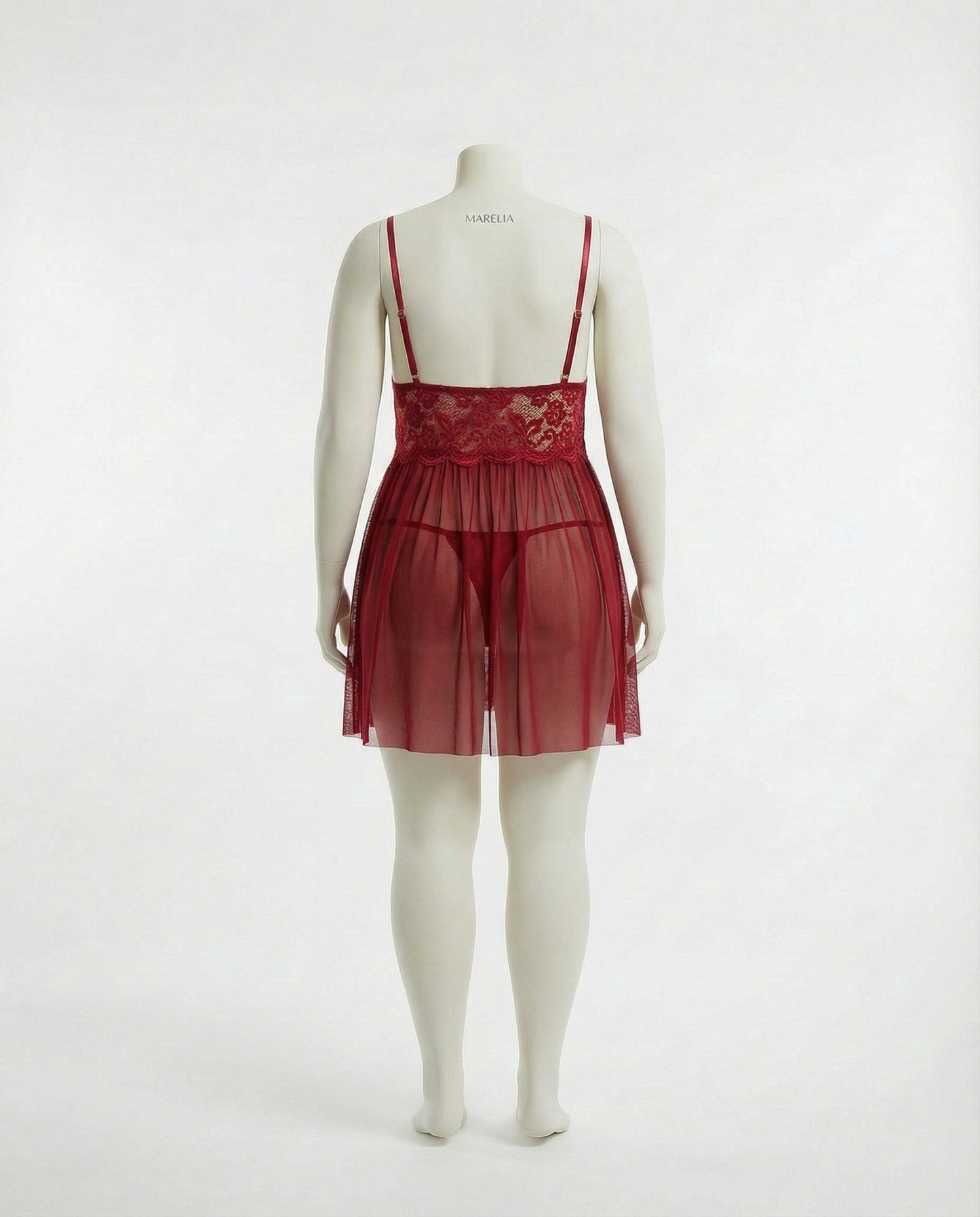 Plus Size Lace Babydoll With Pleated Mesh Skirt And Thong