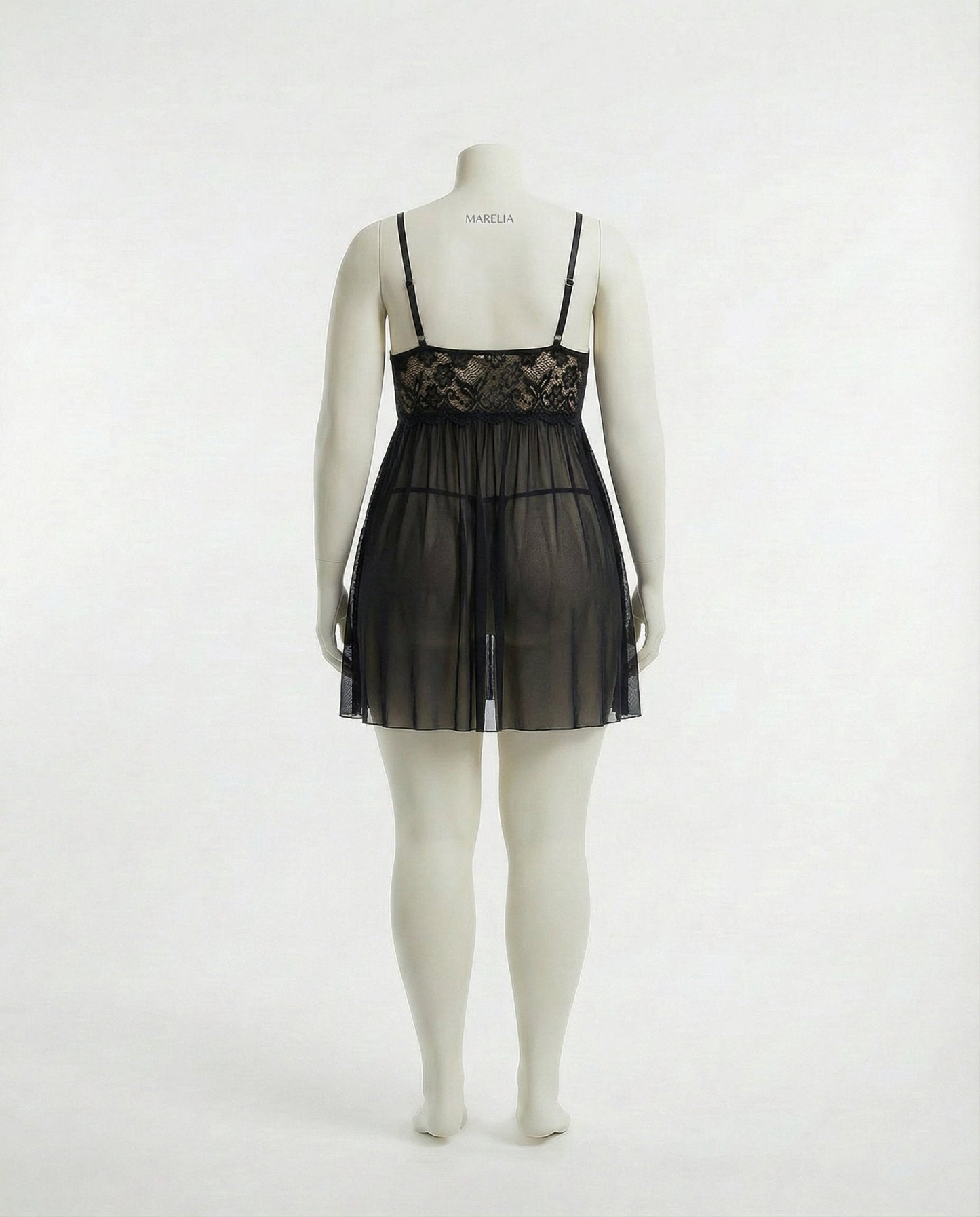 Plus Size Lace Babydoll With Pleated Mesh Skirt And Thong