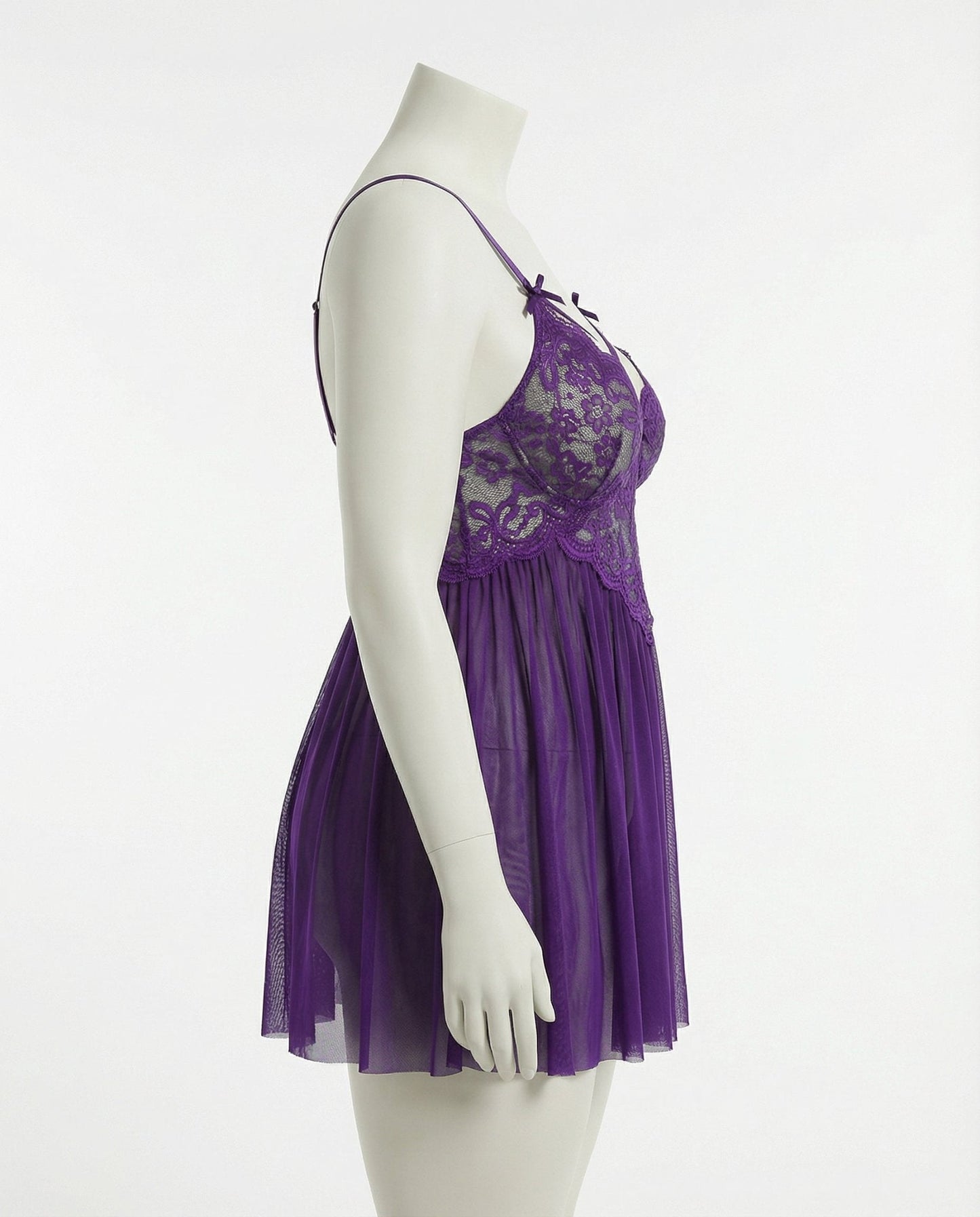 Plus Size Lace Babydoll With Pleated Mesh Skirt And Thong