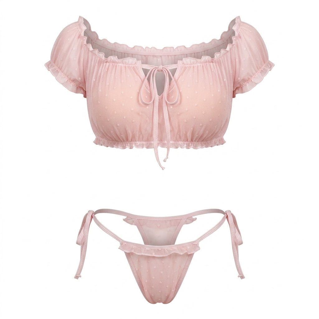 Polka Dot Mesh Off Shoulder Lingerie Set - AR UNIVERSALAR UNIVERSALLingerie Sets