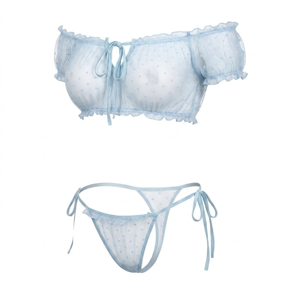 Polka Dot Mesh Off Shoulder Lingerie Set - AR UNIVERSALAR UNIVERSALLingerie Sets