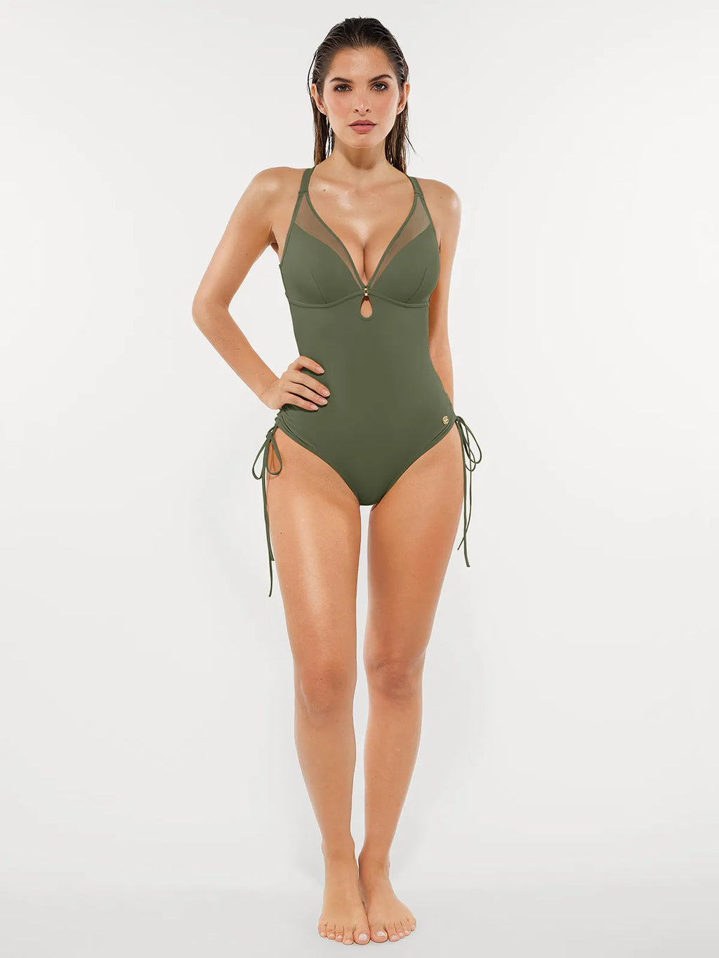 AR UNIVERSAL Mesh Inset Tie-Side Sculpting One-Piece Swimsuit swimwear