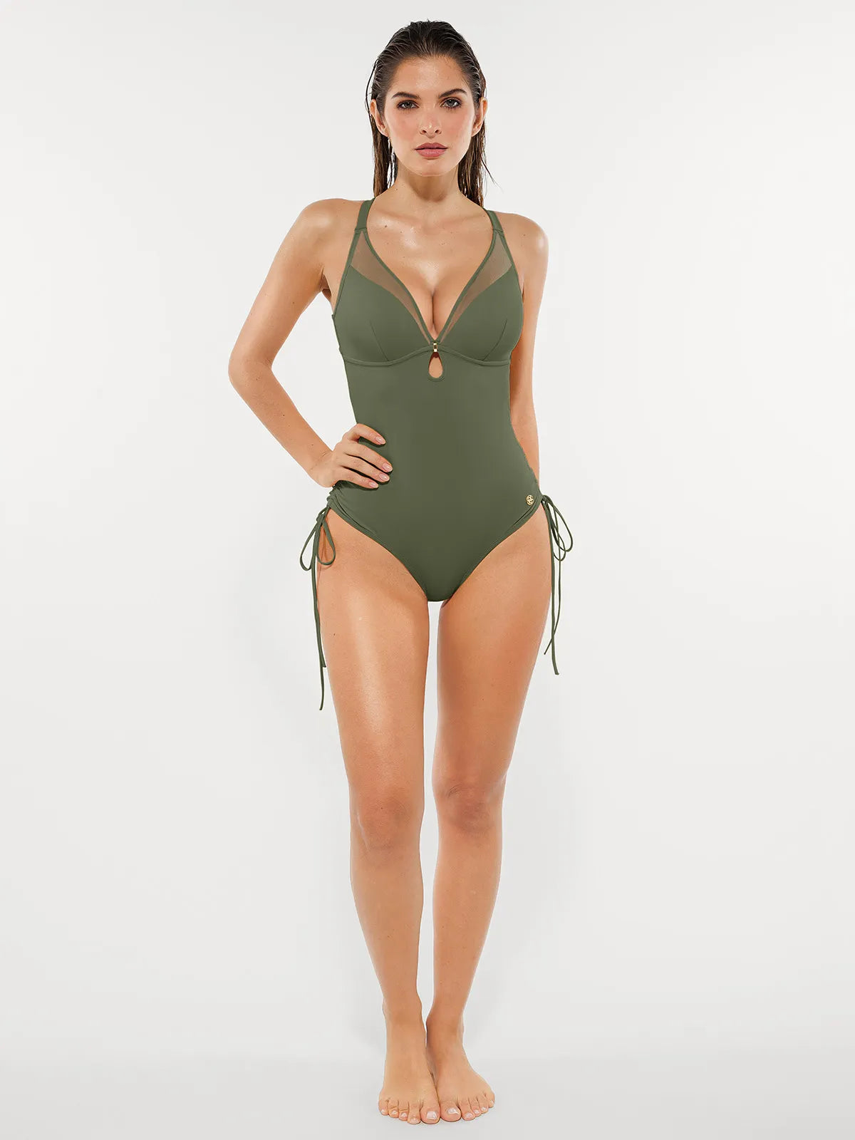 AR UNIVERSAL Mesh Inset Tie-Side Sculpting One-Piece Swimsuit swimwear