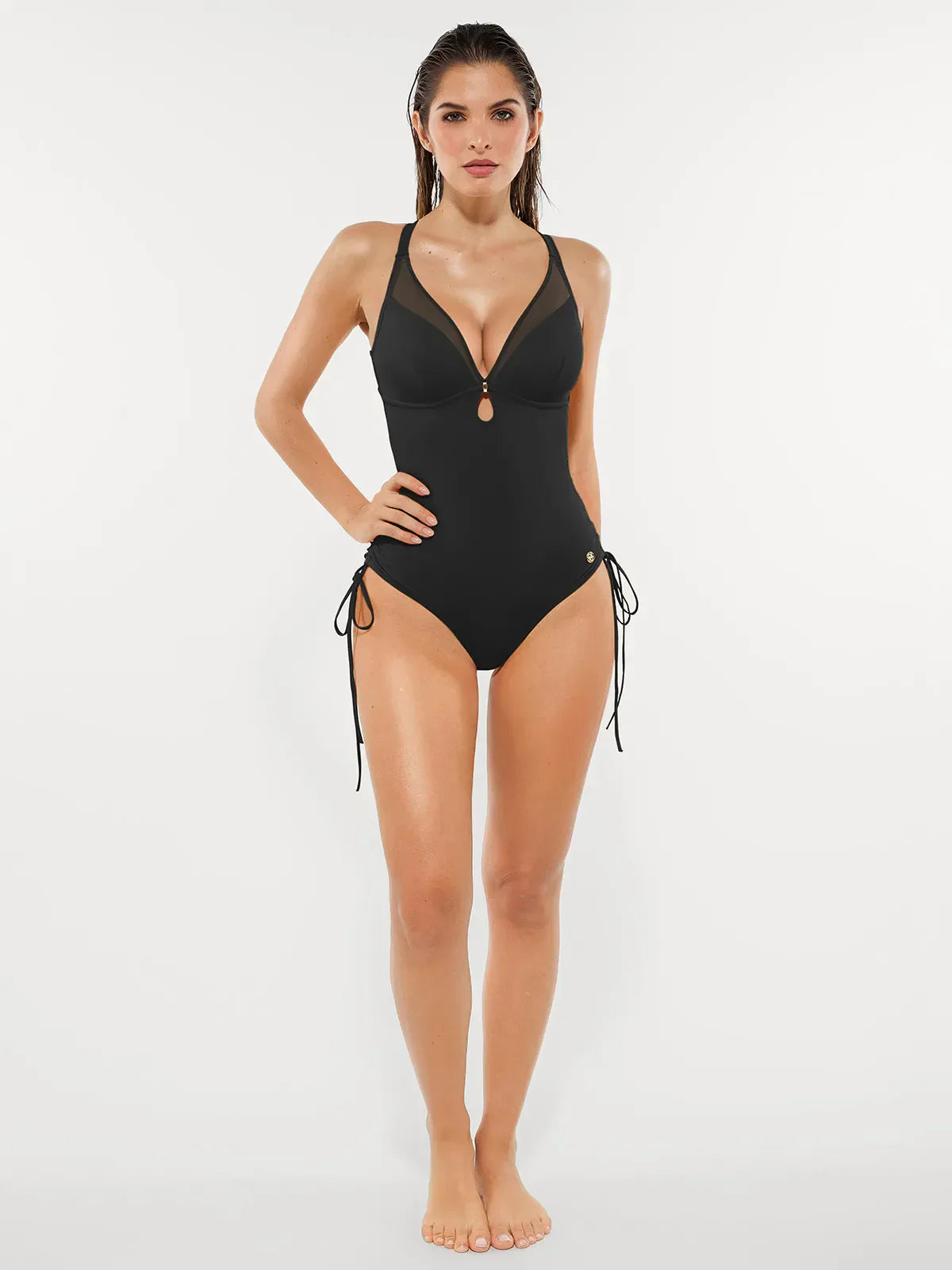 AR UNIVERSAL Mesh Inset Tie-Side Sculpting One-Piece Swimsuit swimwear