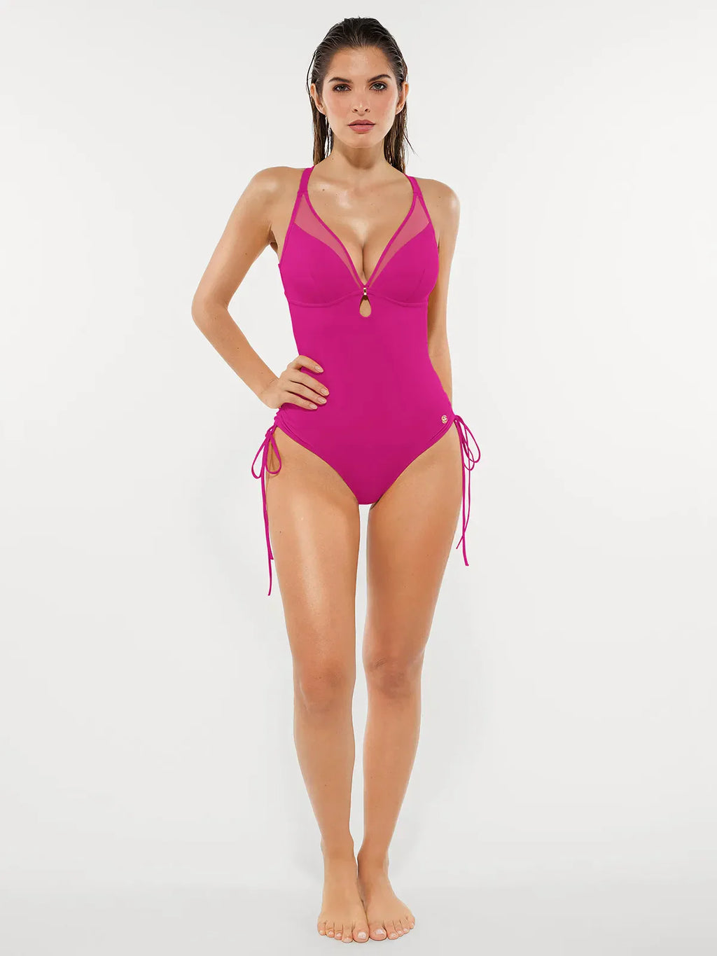 AR UNIVERSAL Mesh Inset Tie-Side Sculpting One-Piece Swimsuit swimwear