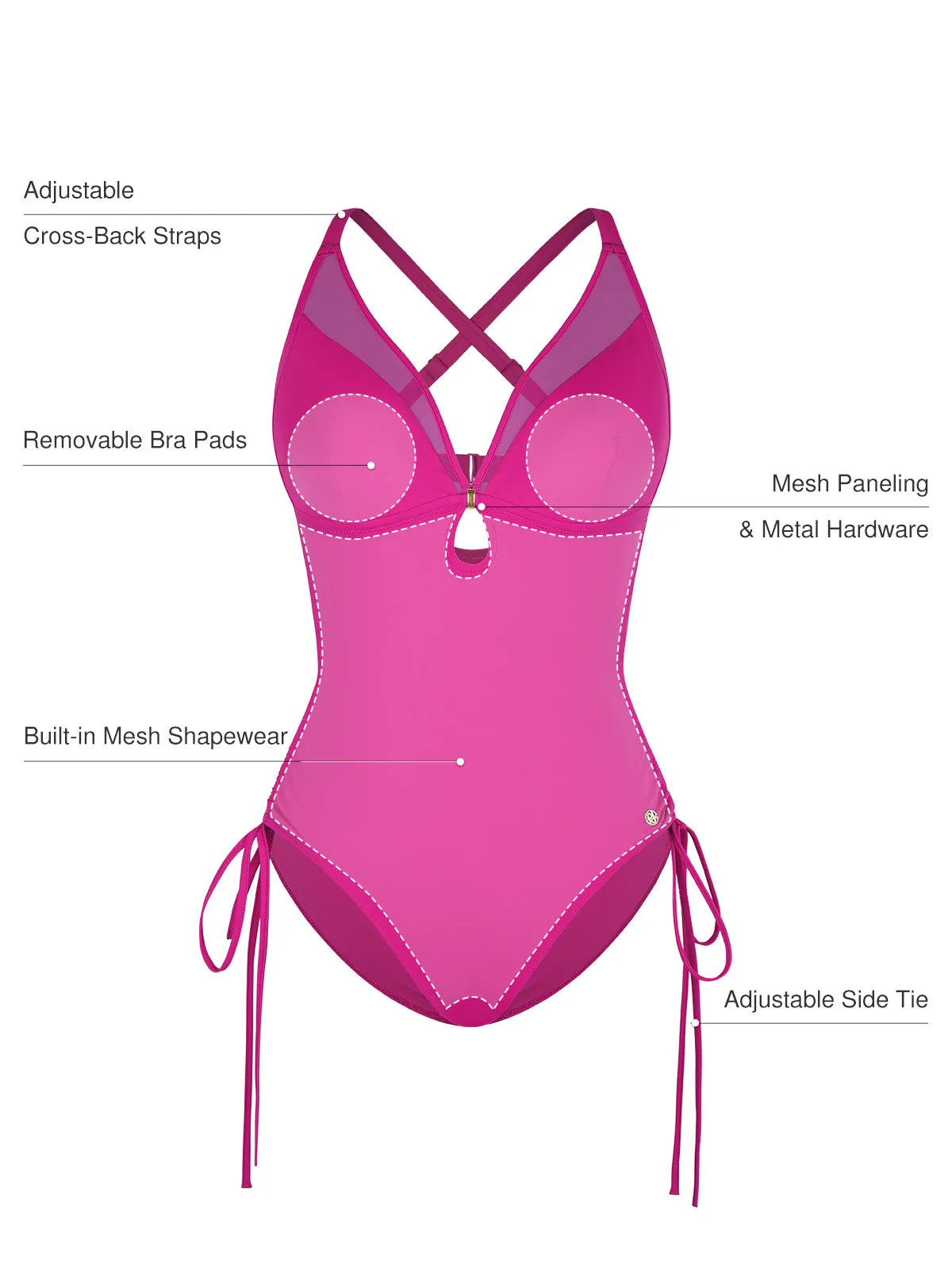 AR UNIVERSAL Mesh Inset Tie-Side Sculpting One-Piece Swimsuit swimwear
