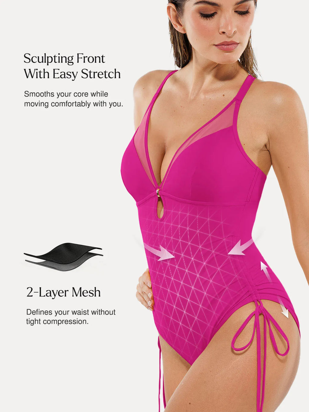 AR UNIVERSAL Mesh Inset Tie-Side Sculpting One-Piece Swimsuit swimwear