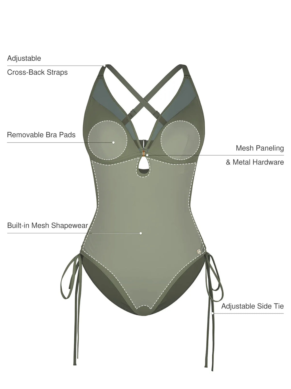 AR UNIVERSAL Mesh Inset Tie-Side Sculpting One-Piece Swimsuit swimwear