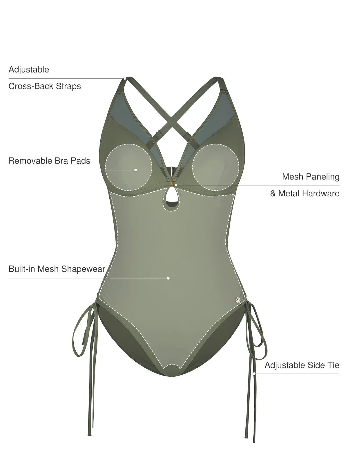 AR UNIVERSAL Mesh Inset Tie-Side Sculpting One-Piece Swimsuit swimwear