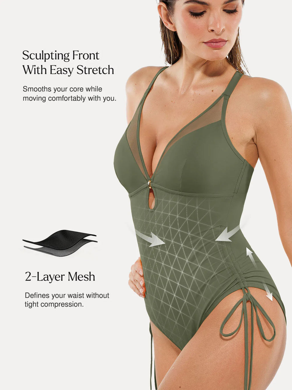 AR UNIVERSAL Mesh Inset Tie-Side Sculpting One-Piece Swimsuit swimwear