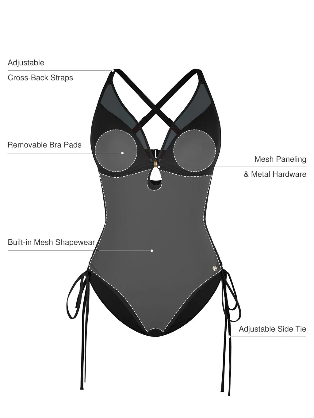 AR UNIVERSAL Mesh Inset Tie-Side Sculpting One-Piece Swimsuit swimwear