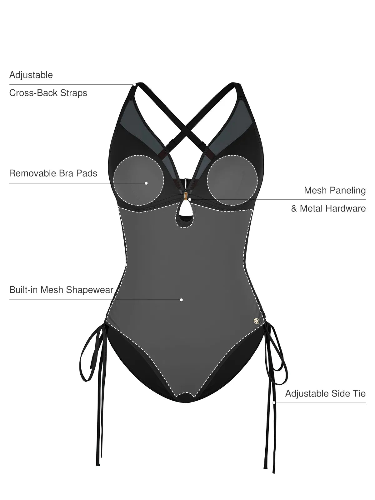 AR UNIVERSAL Mesh Inset Tie-Side Sculpting One-Piece Swimsuit swimwear