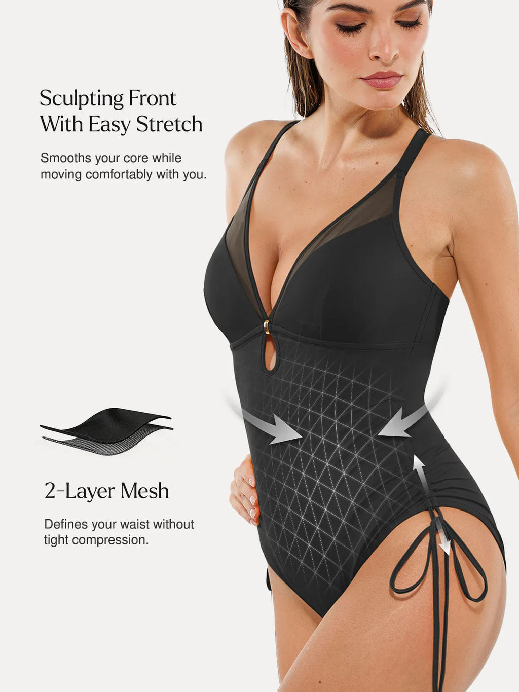 AR UNIVERSAL Mesh Inset Tie-Side Sculpting One-Piece Swimsuit swimwear