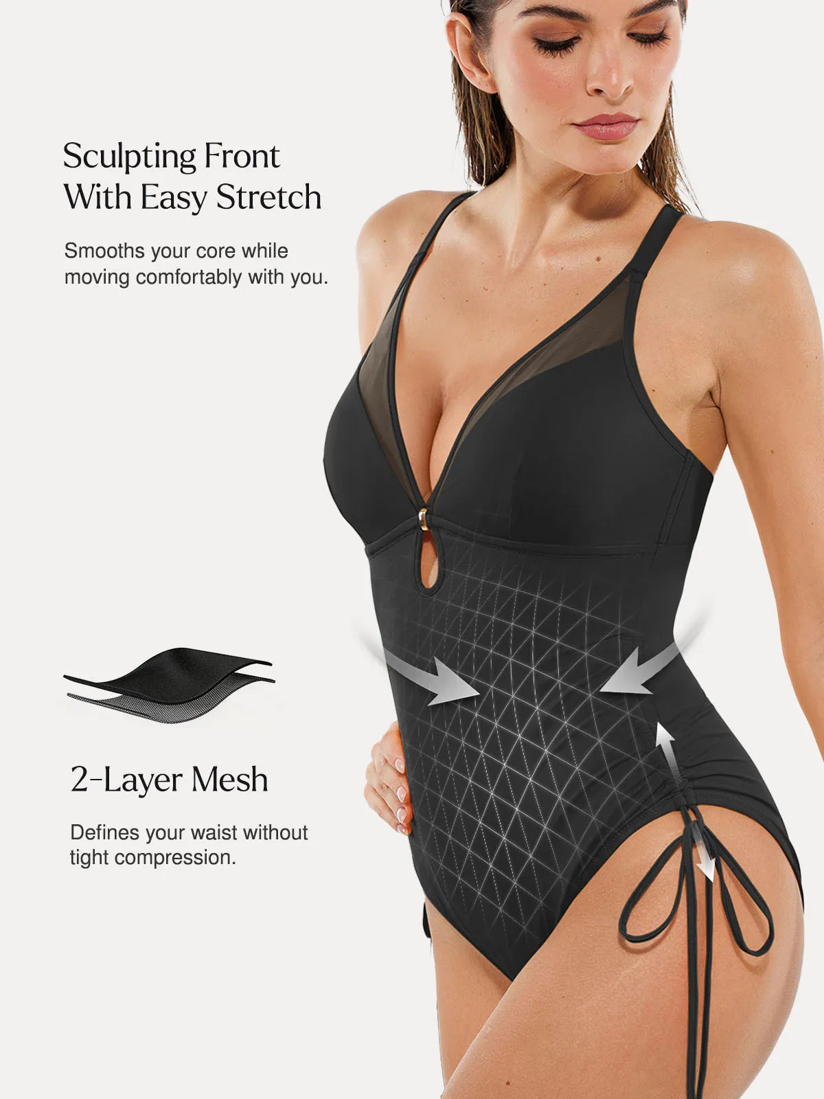 AR UNIVERSAL Mesh Inset Tie-Side Sculpting One-Piece Swimsuit swimwear