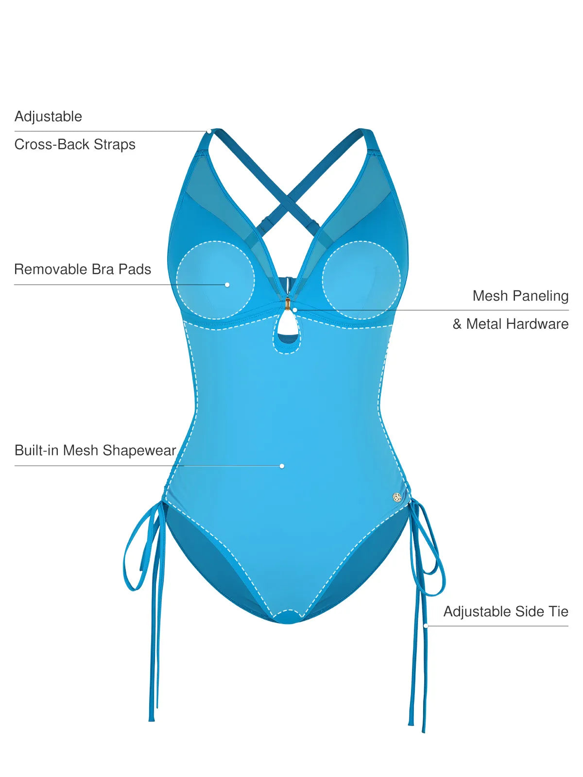 AR UNIVERSAL Mesh Inset Tie-Side Sculpting One-Piece Swimsuit swimwear