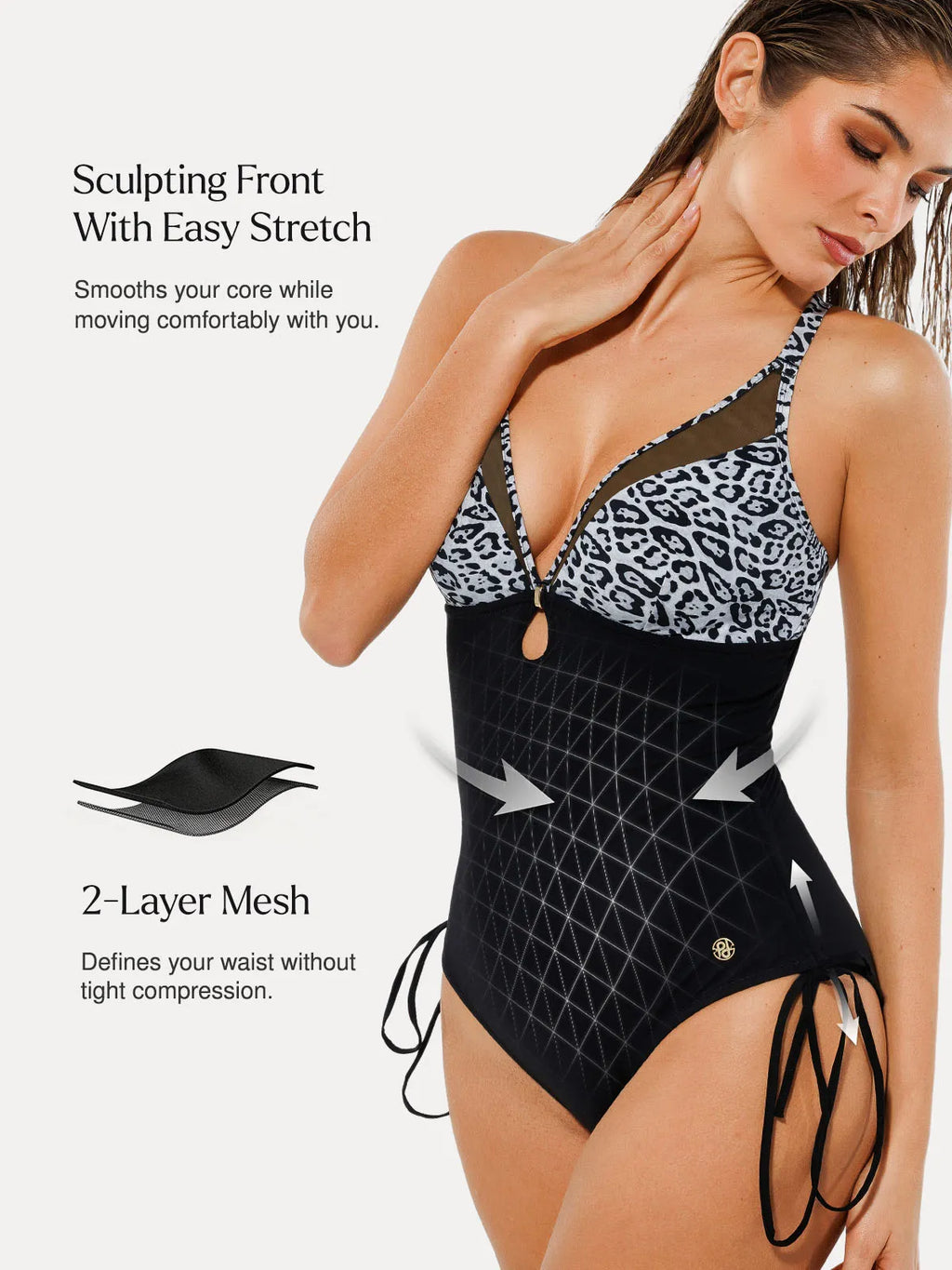 AR UNIVERSAL Mesh Inset Tie-Side Sculpting One-Piece Swimsuit swimwear