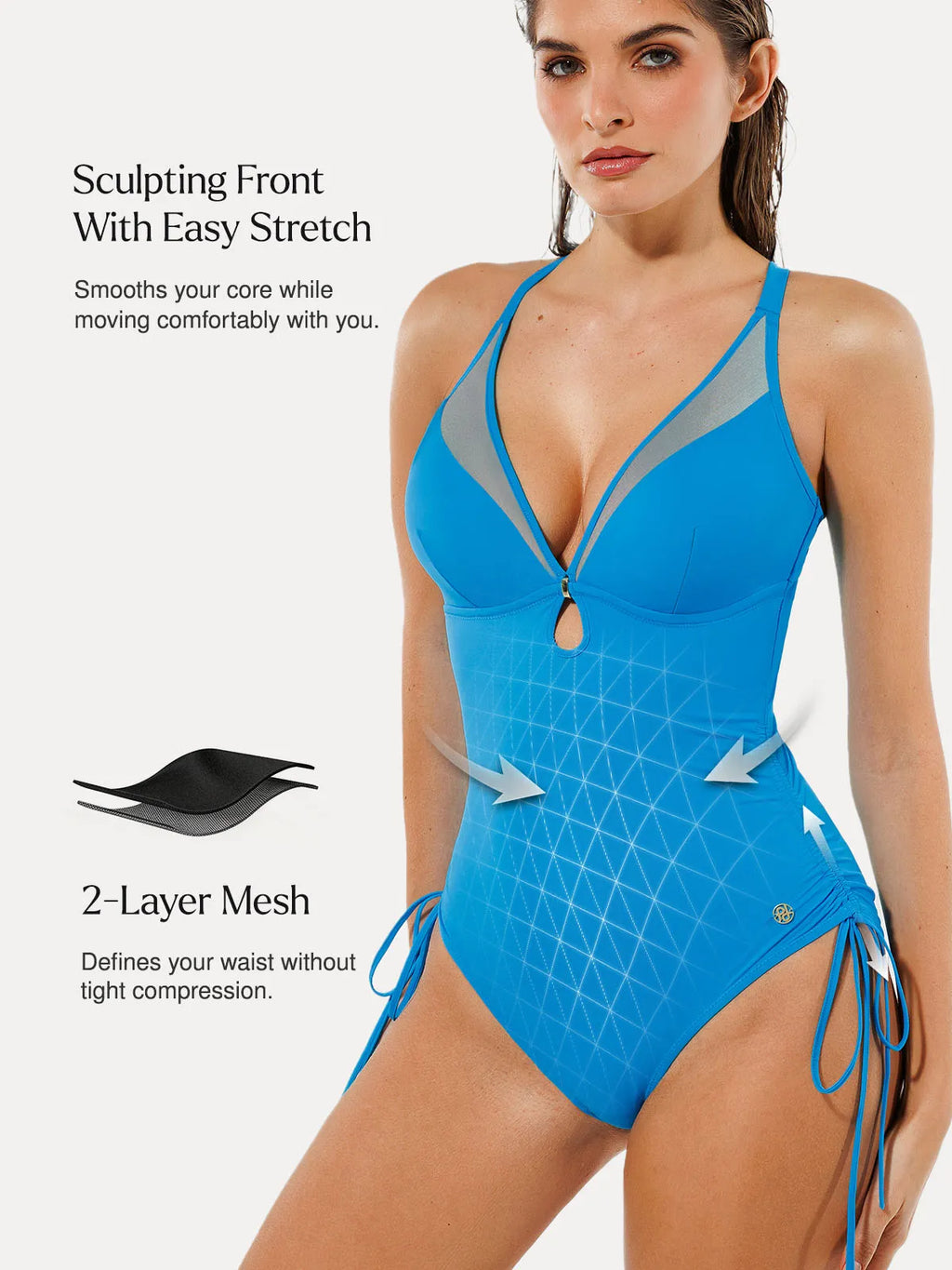 AR UNIVERSAL Mesh Inset Tie-Side Sculpting One-Piece Swimsuit swimwear