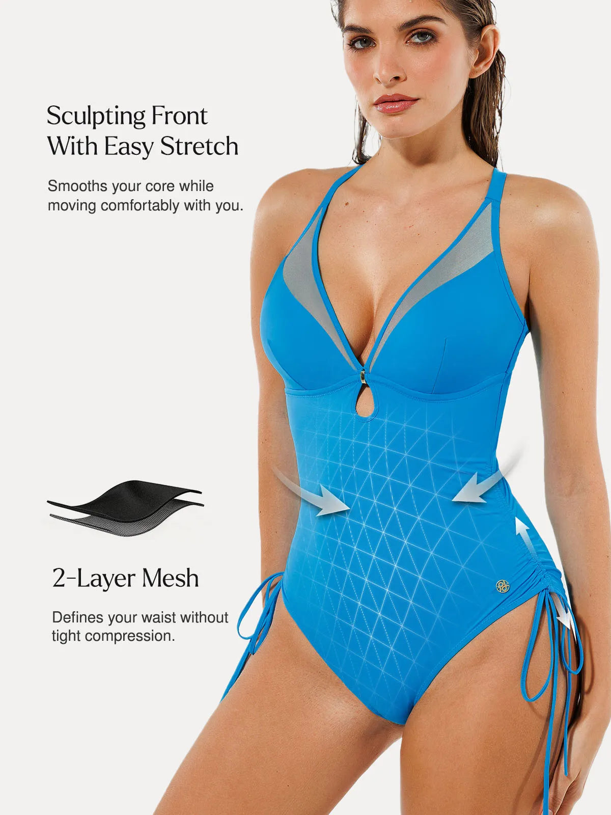 AR UNIVERSAL Mesh Inset Tie-Side Sculpting One-Piece Swimsuit swimwear