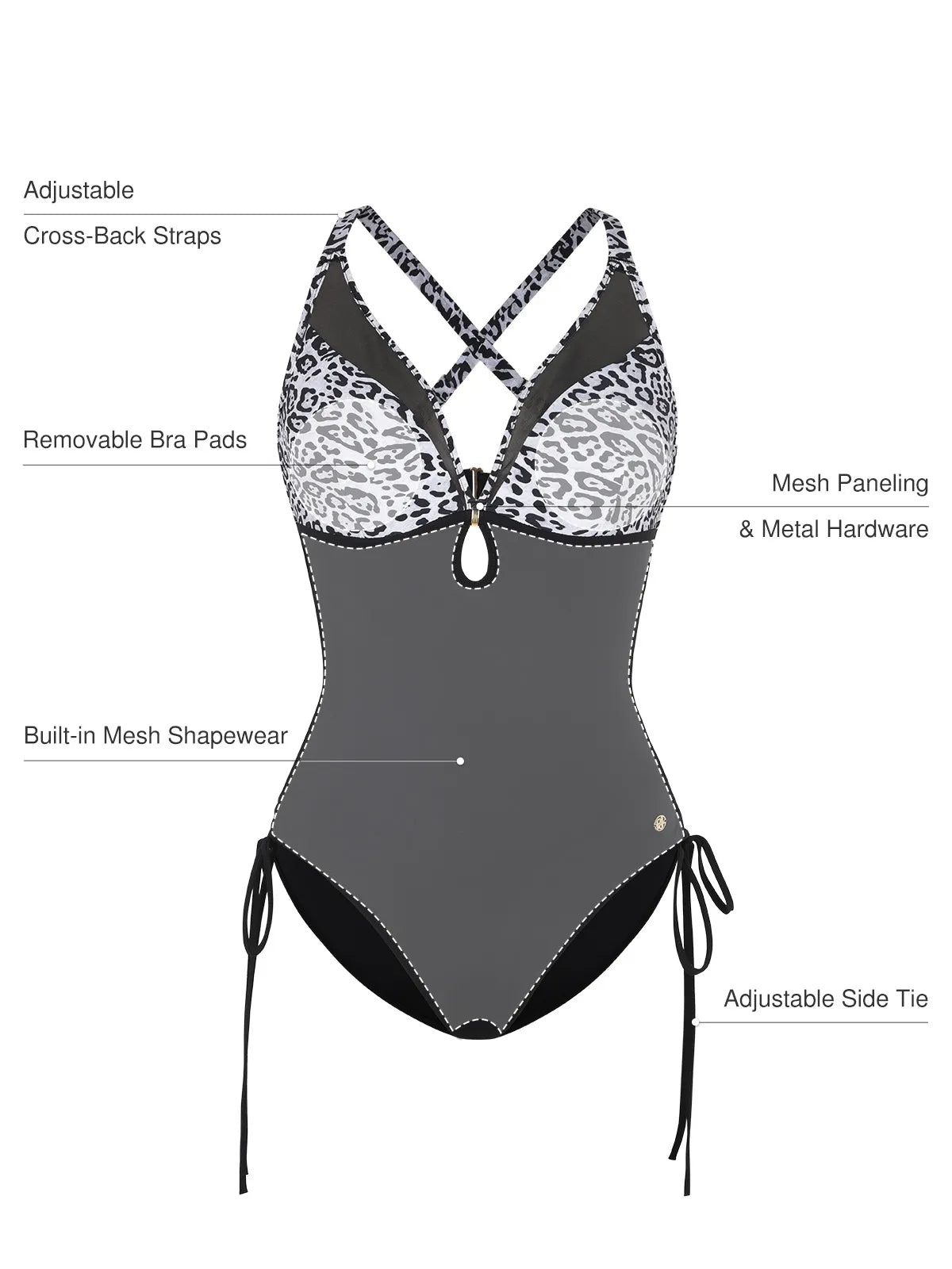 AR UNIVERSAL Mesh Inset Tie-Side Sculpting One-Piece Swimsuit swimwear
