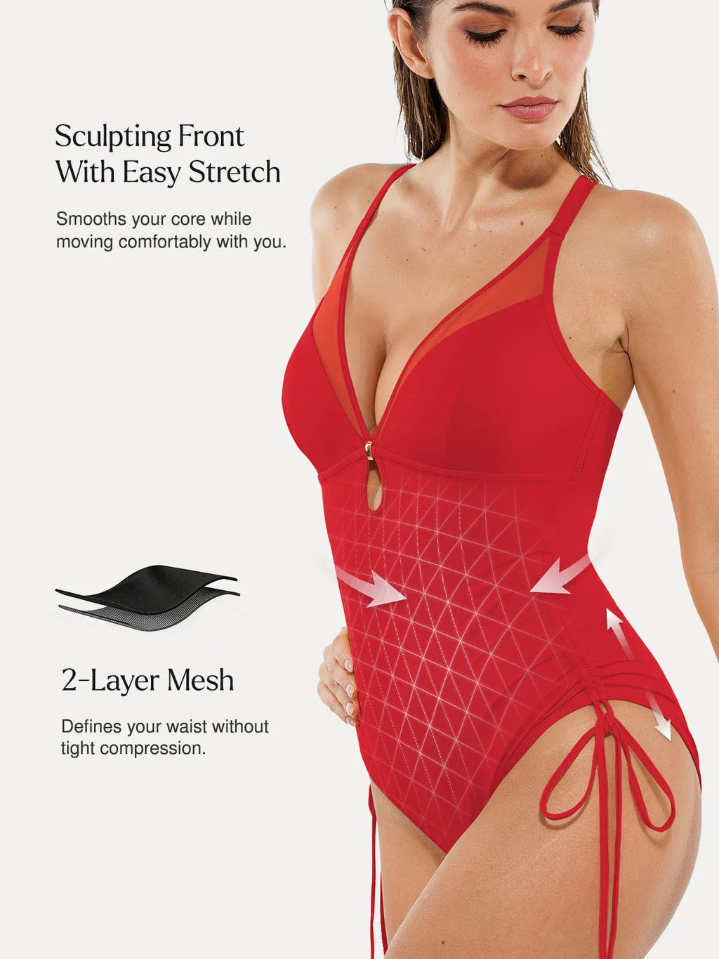 AR UNIVERSAL Mesh Inset Tie-Side Sculpting One-Piece Swimsuit swimwear