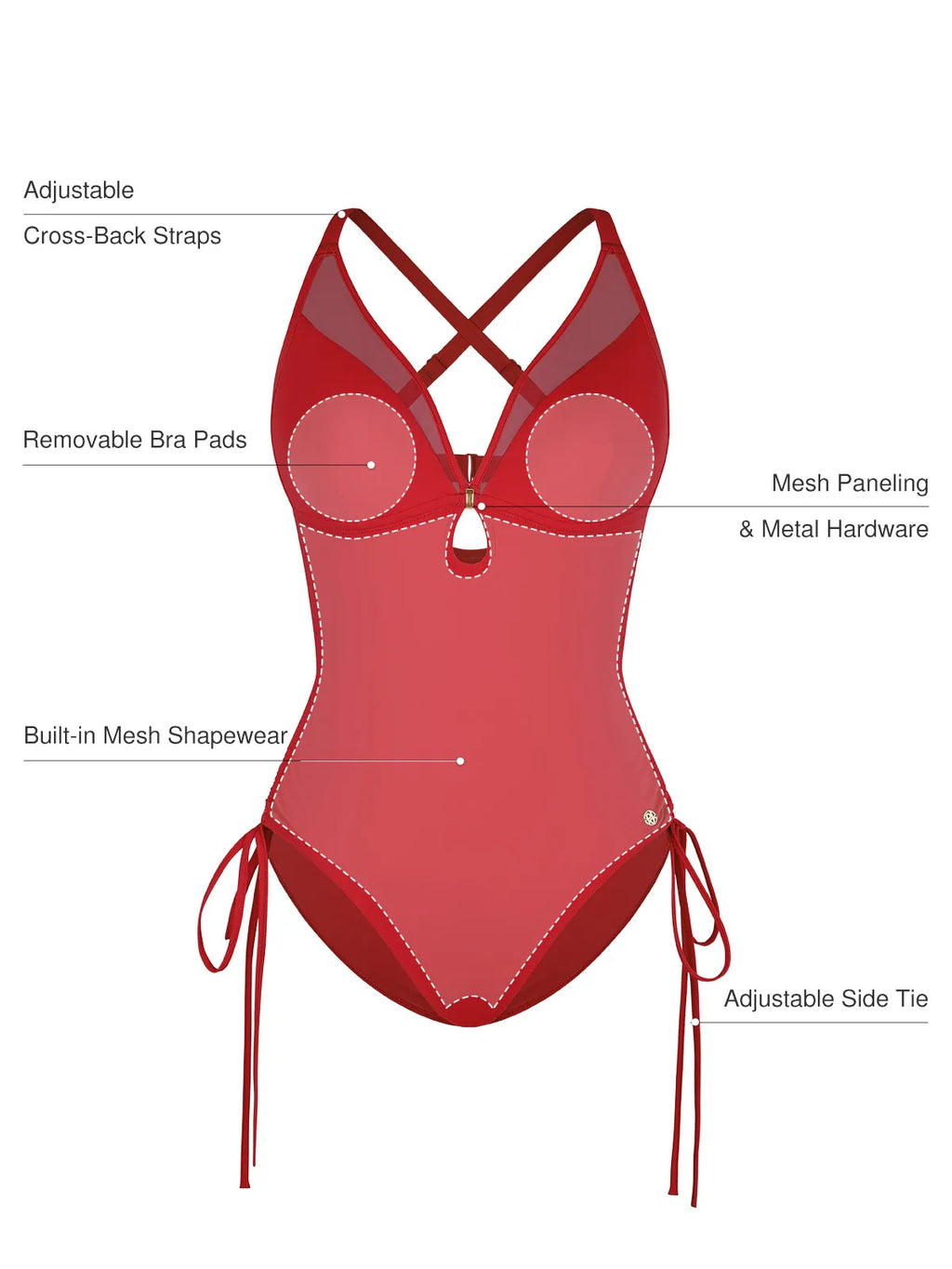 AR UNIVERSAL Mesh Inset Tie-Side Sculpting One-Piece Swimsuit swimwear