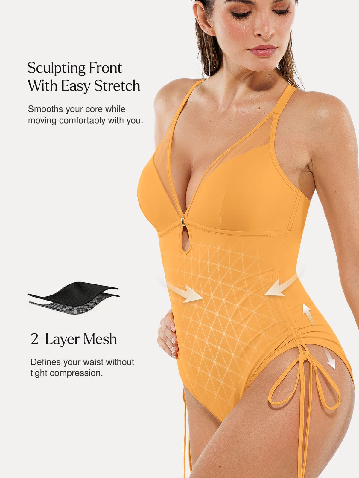 AR UNIVERSAL Mesh Inset Tie-Side Sculpting One-Piece Swimsuit swimwear