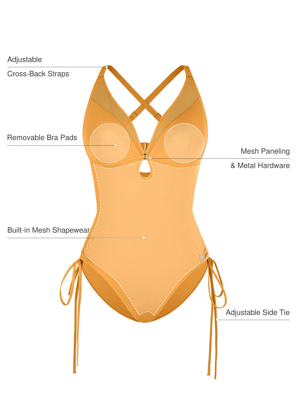 AR UNIVERSAL Mesh Inset Tie-Side Sculpting One-Piece Swimsuit swimwear