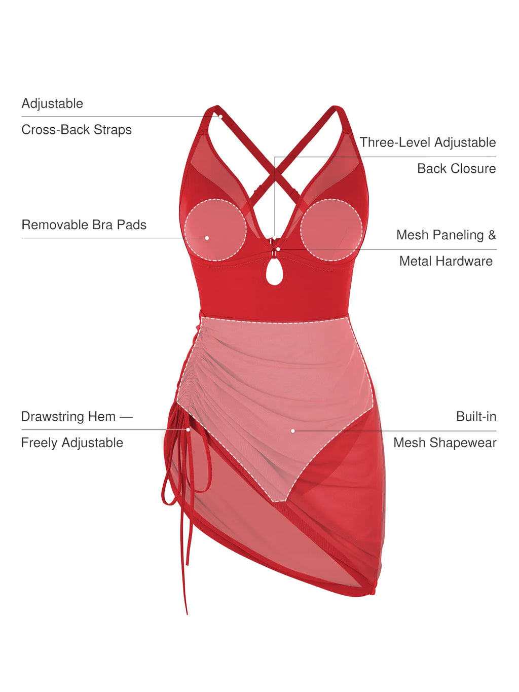 AR UNIVERSAL Sculpting Curve Mesh Skirt One-Piece Swimsuit swimwear