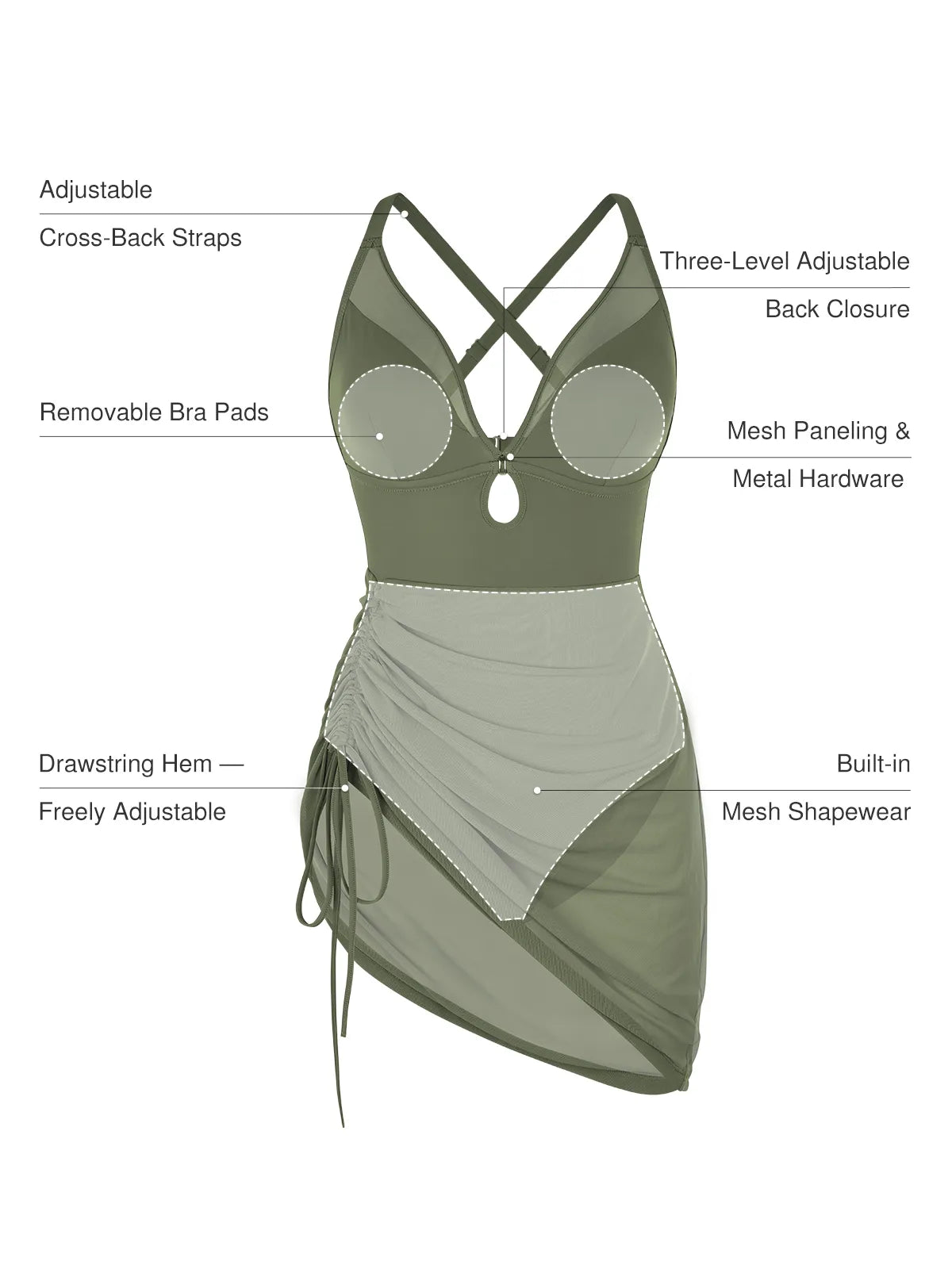 AR UNIVERSAL Sculpting Curve Mesh Skirt One-Piece Swimsuit swimwear
