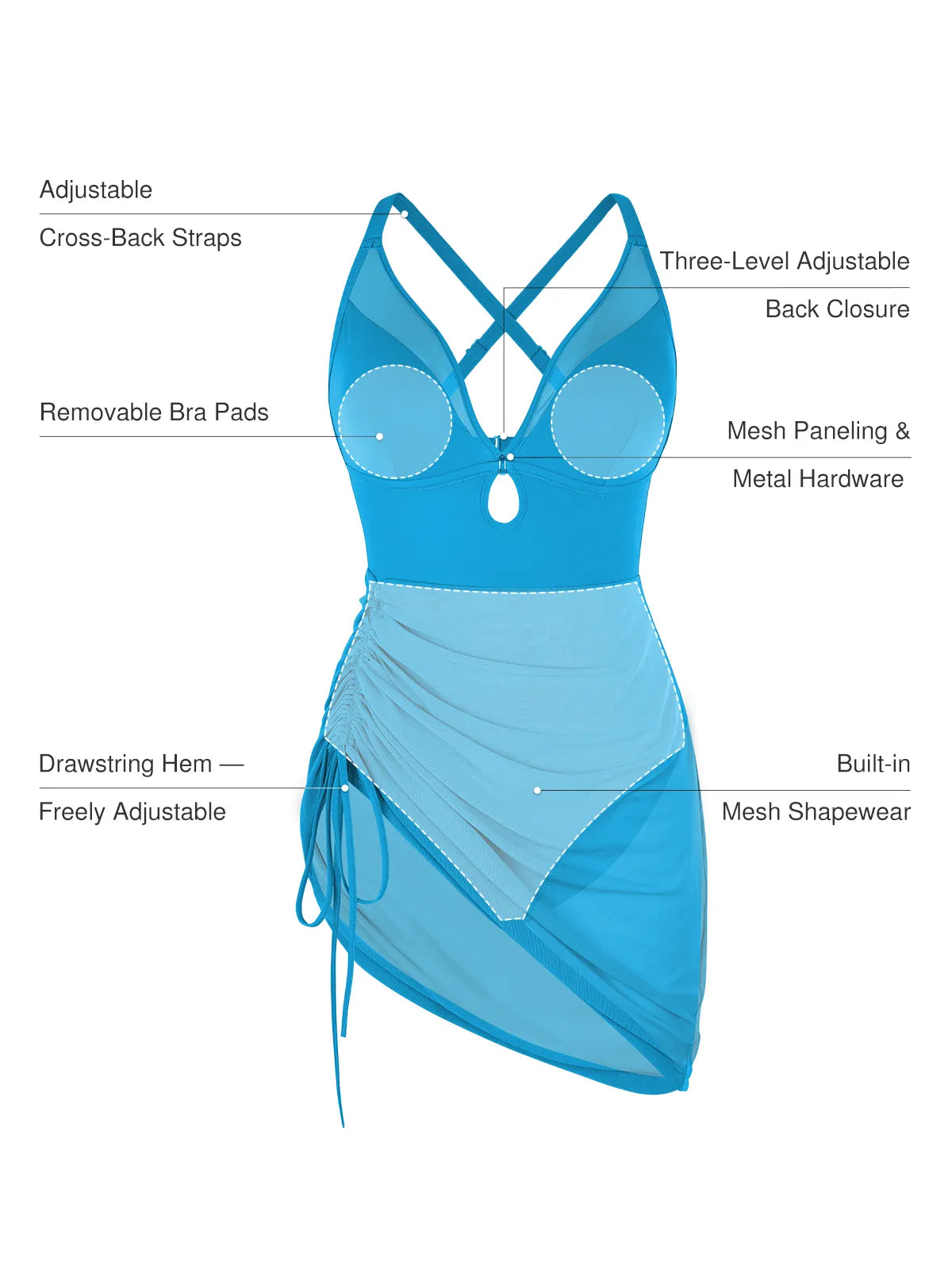 AR UNIVERSAL Sculpting Curve Mesh Skirt One-Piece Swimsuit swimwear